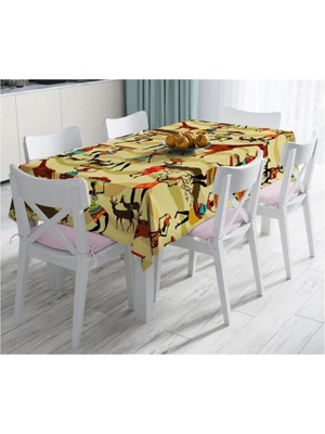 Rem Home Remhome Etnik Afrikan Desenli Özel Tasarım Leke Tutmaz Masa ÖRTÜSÜ-120X140 cm