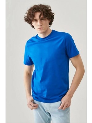 Hace Bazaar Düz Biskilet Yaka Oversize T-Shirt - Mavi -