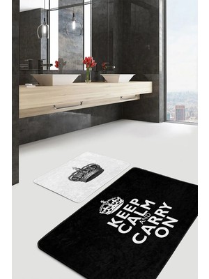 Rem Home Remhome Keep Calm And Carry On 2'li Banyo Paspas Seti & Mutfak Paspas Takımı Takım Banyo Paspası