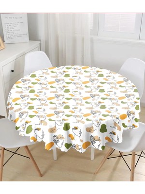 Rem Home Remhome Beyaz Zemınde Desenli Dijital Baskılı Modern Yuvarlak Masa Örtüsü - Çap 140CM 140 x 140 cm