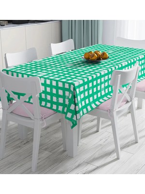 Rem Home Remhome Yeşil Zeminde Geometrik Kare Motifli Dijital Baskılı Masa Örtüsü 90 x 90 cm