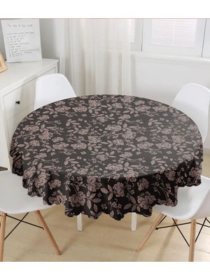 Rem Home Remhome Özel Tasarım Gül Tasarımlı Dijital Baskılı Modern Yuvarlak Masa Örtüsü - Çap 140CM 140 x 140 cm