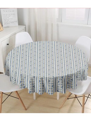 Rem Home Remhome Kot Zeminli Düz Çigili Yaprak Motifli Yuvarlak Masa Örtüsü - Çap 140CM 140 x 140 cm