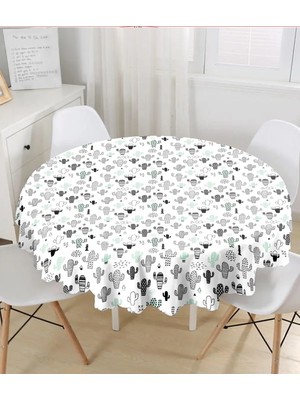Rem Home Remhome Kaktüs Desenli Özel Tasarım Yuvarlak Masa Örtüsü - Çap 140CM 140 x 140 cm
