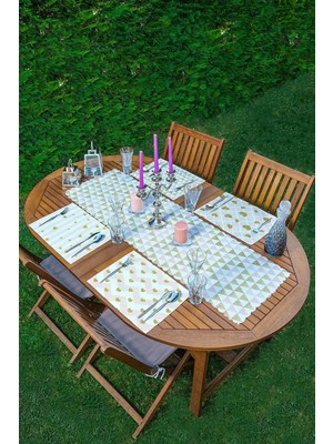 Rem Home Remhome 4+1 Pembe & Gold Detaylı Kalp Tasarımlı Amerikan Servis & Runner Seti