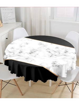 Rem Home Remhome Renkli Geometrik Desenli Mermer Motifli Dijital Baskılı Modern Yuvarlak Masa Örtüsü - Çap 140CM 140 x 140 cm