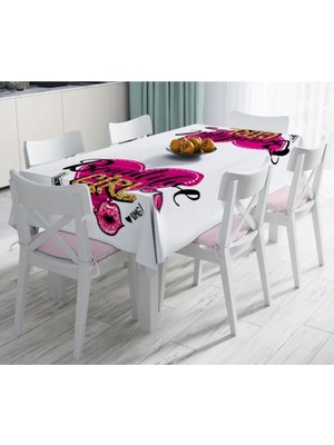 Rem Home Remhome Beautiful Girl Tasarımlı Popart Dekoratif Leke Tutmaz Masa ÖRTÜSÜ-120×140 90 x 90 cm