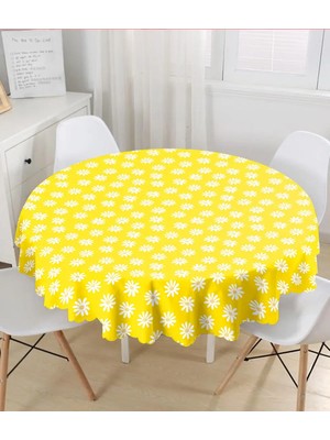 Rem Home Remhome Sarı Zemin Papatya Desenli Dijital Baskılı Yuvarlak Masa Örtüsü - Çap 140CM 140 x 140 cm