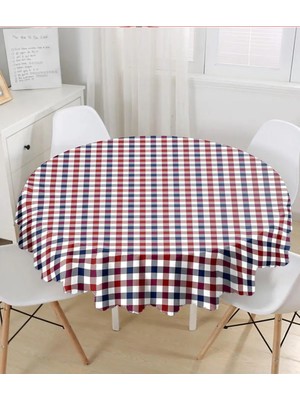 Rem Home Remhome Bordo Lacivert Ekose Desenli Yuvarlak Masa Örtüsü - Çap 140CM 140 x 140 cm