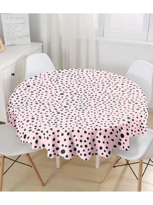 Rem Home Remhome Renkli Zeminli Siyah Puantiye Desenli Dijital Baskılı Modern Yuvarlak Masa Örtüsü - Çap 140CM 140 x 140 cm
