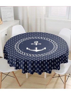 Rem Home Remhome Renkli Zemin Üzerinde Modern Çapa Desenli Yuvarlak Masa Örtüsü - Çap 140CM 140 x 140 cm