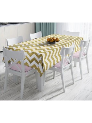 Rem Home Remhome Zigzag Altın Kabartma Desenli Modern Tasarımlı Leke Tutmaz Masa Örtüsü