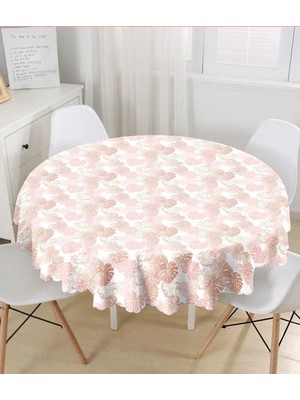 Rem Home Remhome Beyaz Zemin Üzerinde Pembe Tropikal Yaprak Desenli Modern Yuvarlak Masa Örtüsü - Çap 140CM 140 x 140 cm