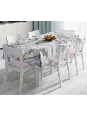 Rem Home Remhome Modern Mermer Desenli Dijital Baskılı Leke Tutmaz Masa ÖRTÜSÜ-120X140 cm