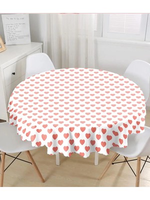 Rem Home Remhome Kalp Desen Dijital Baskılı Yuvarlak Masa Örtüsü Çap 140CM 140 x 140 cm
