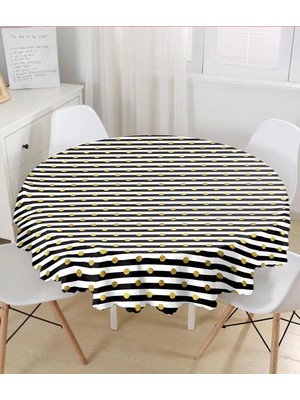 Rem Home Remhome Beyaz Zeminli Gold Detaylı Puantiye Dijital Baskılı Modern Yuvarlak Masa Örtüsü - Çap 140CM 140 x 140 cm