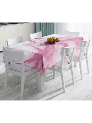 Rem Home Remhome Pembe Beyaz Mermer Desenli Dijital Baskılı Leke Tutmaz Masa ÖRTÜSÜ-120X140 cm