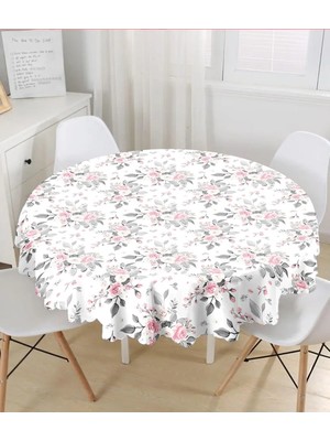 Rem Home Remhome Pastel Zeminli Siyah Puantiye Desenli Dijital Baskılı Modern Yuvarlak Masa Örtüsü - Çap 140CM 140 x 140 cm