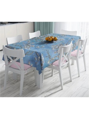 Rem Home Remhome Yağlı Boya Mavi Ağaç Motifleri Dijital Baskılı Leke Tutmaz Masa ÖRTÜSÜ-120X140 cm