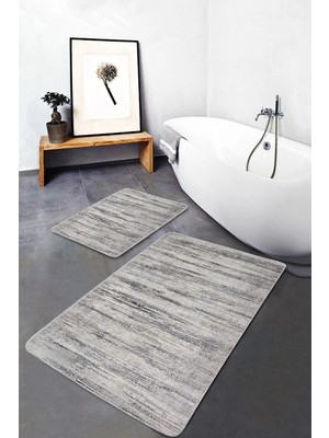 Rem Home Remhome Krem Ekru Zeminde Dokuma Halı Motifli Kilim Eskitme Motifli Vintage 2'li Banyo Mutfak Paspas Takımı Takım Banyo Paspası