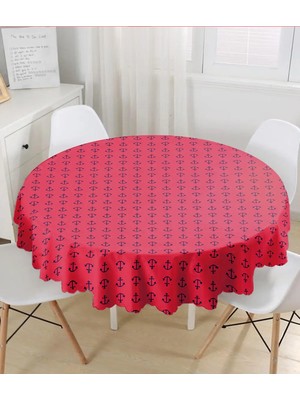 Rem Home Remhome Renkli Zemin Üzerinde Çapa Desenli Dijital Baskılı Modern Yuvarlak Masa Örtüsü - Çap 140CM 140 x 140 cm