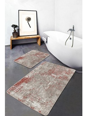 Rem Home Remhome 2li Set Antika Zeminde Örgü Motifli Eskitme Desenli Eskitme Motifli Vintage 2'li Banyo Paspas Takımı Takım Banyo Paspası