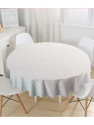 Rem Home Remhome Vizon Zeminli Kahve Puantiyeli Yuvarlak Masa Örtüsü - Çap 140CM 140 x 140 cm