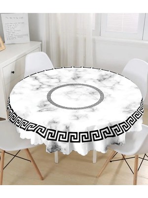 Rem Home Remhome Mermer Tasarımlı Modern Dijital Baskılı Yuvarlak Masa Örtüsü 140 x 140 cm