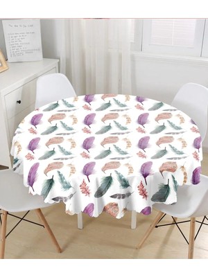 Rem Home Remhome Kuş Tüyü Resimli Dijital Baskılı Yuvarlak Masa Örtüsü - Çap 140CM 140 x 140 cm