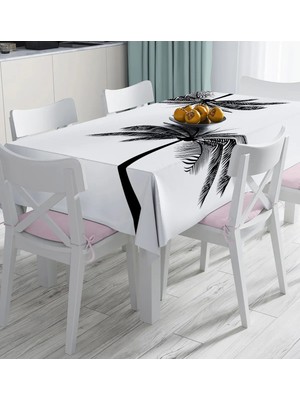 Rem Home Remhome Beyaz Zeminde Siyah Palmiye Desenli Özel Tasarım Dijital Baskılı Masa Örtüsü 90 x 90 cm