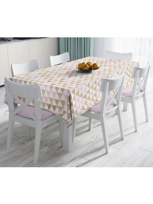 Rem Home Remhome Üçgen Pudra Renkler Özel Tasarımlı Dekoratif Leke Tutmaz Masa ÖRTÜSÜ-120X140 cm 90 x 90 cm