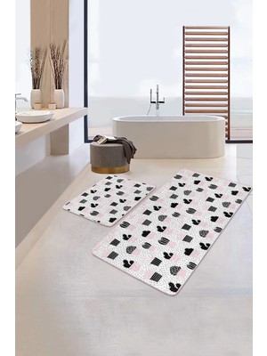 Rem Home Remhome Puantiye Zeminli Kaktüs Motifli Dijital Baskılı 2'li Kaymaz Tabanlı Banyo & Mutfak Paspas Takımı Takım Banyo Paspası