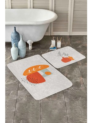 Rem Home Remhome Onedraw Tasarımlı Dijital Baskılı 2'li Kaymaz Tabanlı Banyo & Mutfak Paspas Takımı Takım Banyo Paspası
