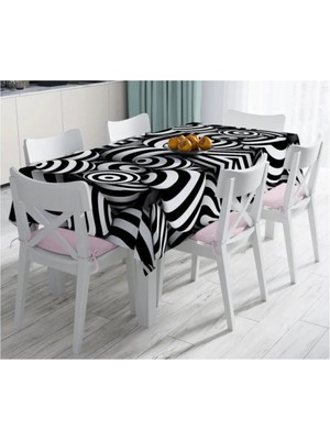 Rem Home Remhome Siyah Beyaz 3 Boyutlu Küreler Dijital Baskılı Leke Tutmaz Masa ÖRTÜSÜ-120X140 cm