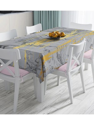Rem Home Remhome Antrasit Zemin Üzerinde Gold Detaylı Çizim Desenli Dijital Baskılı Masa Örtüsü 90 x 90 cm