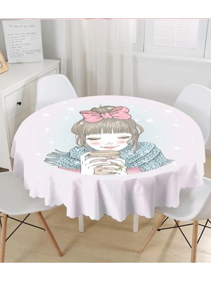 Rem Home Remhome Fashion Girl Dijital Baskılı Modern Yuvarlak Masa Örtüsü Çap 140CM 140 x 140 cm