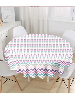 Rem Home Remhome Renkli Zigzag Tasarımlı 3D Dijital Baskılı Yuvarlak Masa Örtüsü  Çap 140CM 140 x 140 cm