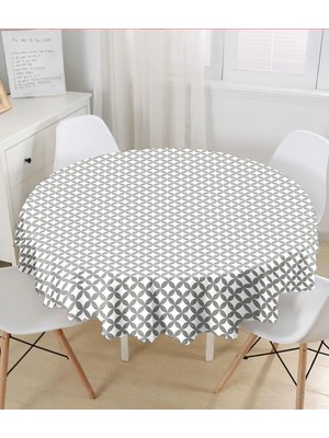 Rem Home Remhome Gri Renkli Özel Tasarım Dijital Baskılı Yuvarlak Masa Örtüsü - Çap 140CM 140 x 140 cm