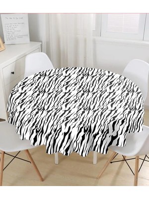 Rem Home Remhome Beyaz Zeminli Siyah Çizgi Desenli Dijital Baskılı Modern Yuvarlak Masa Örtüsü - Çap 140CM 140 x 140 cm