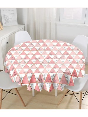 Rem Home Remhome Geometrik Üçgen Şekilli Mermer Desenli Yuvarlak Masa Örtüsü Çap 140 cm 140 x 140 cm