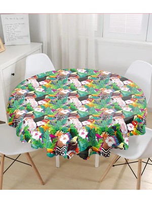 Rem Home Remhome Amazon Papağan Temalı Dijital Baskılı Yuvarlak Masa Örtüsü - Çap 140CM 140 x 140 cm