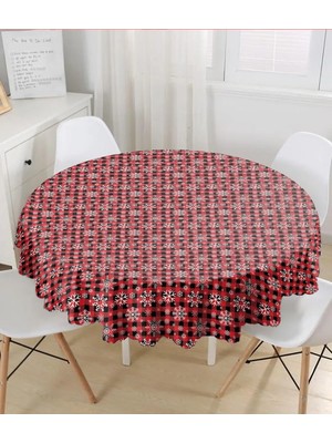 Rem Home Remhome Kırmızı Ekose Desenli Kartanesi Motifli Dijital Baskılı Modern Yuvarlak Masa Örtüsü Çap 140 cm 140 x 140 cm