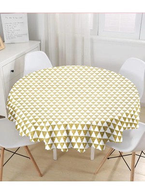 Rem Home Remhome Beyaz Zeminde Gold Üçgen Desenli Dijital Baskılı Modern Yuvarlak Masa Örtüsü - Çap 140CM 140 x 140 cm