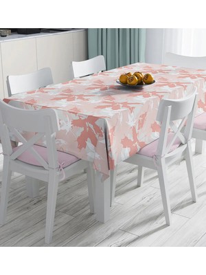 Rem Home Remhome Gri Zemin Üzerinde Pembe Beyaz Yaprak Motifli Dijital Baskılı Masa Örtüsü 90 x 90 cm