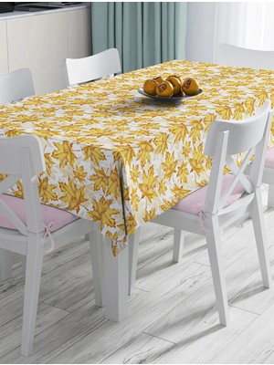 Rem Home Remhome Gold Yaprak Motifli Dijital Baskılı Modern Masa Örtüsü 90 x 90 cm