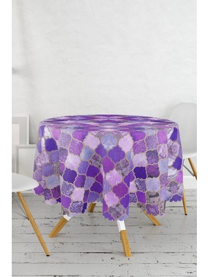 Rem Home Remhome Mor Renkli Ogea Desenli Özel Tasarım Yuvarlak Masa Örtüsü - Çap 140CM 140 x 140 cm