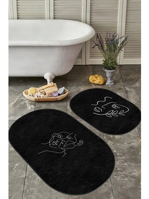 Rem Home Remhome Onedraw Kadın Figürlü 2'li Oval Kaymaz Tabanlı Banyo Paspas Seti & Mutfak Paspas Takımı Takım Banyo Paspası