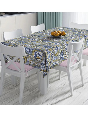Rem Home Remhome Kahverengi ve Lacivert Renkte Dalga Tasarımlı Dijital Baskılı Masa Örtüsü 90 x 90 cm