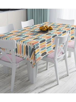 Rem Home Remhome Krem Zemin Üzerinde Yaprak Desenli Dijital Baskılı Masa Örtüsü 90 x 90 cm