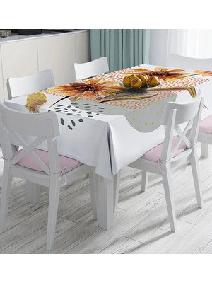 Rem Home Remhome Beyaz Zemin Üzerinde Kurumuş Çiçek Motifli Modern Dijital Baskılı Masa Örtüsü 90 x 90 cm